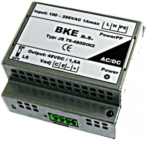 BKE: Spínaný nabíječ akumulátorů 75W v provedení na DIN-lištu 