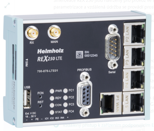 Směrovače REX 250 pro vzdálenou údržbu a přenos dat