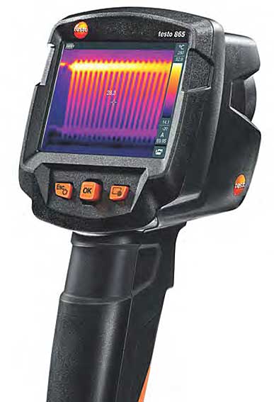 Termokamera testo 865 je nástroj, který umožňuje bezdotykové měření a vizualizaci 