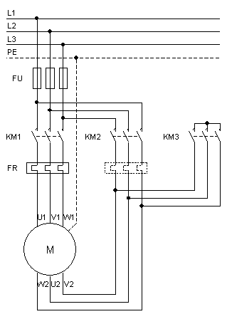 Zapojení silových obvodů pro rozběh Y/D